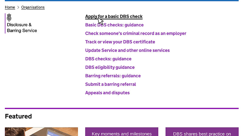 Applying for DBS website