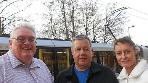 Howard Sykes and the local Lib Dem team at the tram stop in Shaw