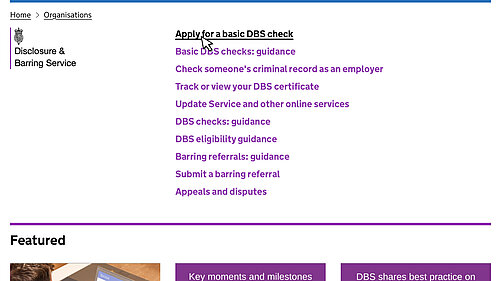 Applying for DBS website